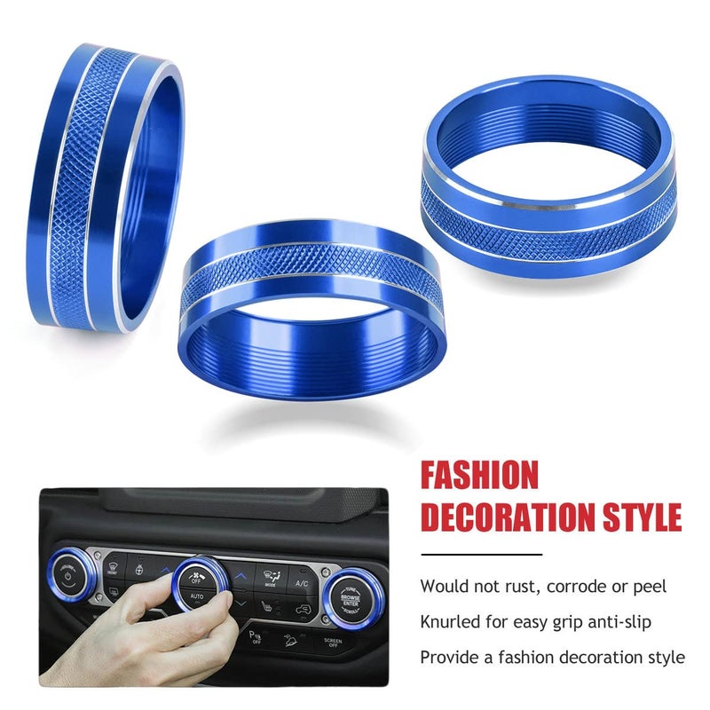 EBAIFUN Blue Auto Air Conditioner AC Climate Control Knob Button Cover Twist Switch Decal Trim Aluminum Ring Accessories Compatible with Jeep Wrangler JK JKU 2011-2018 and Dodge Challenger 2008-2014 - Image 5